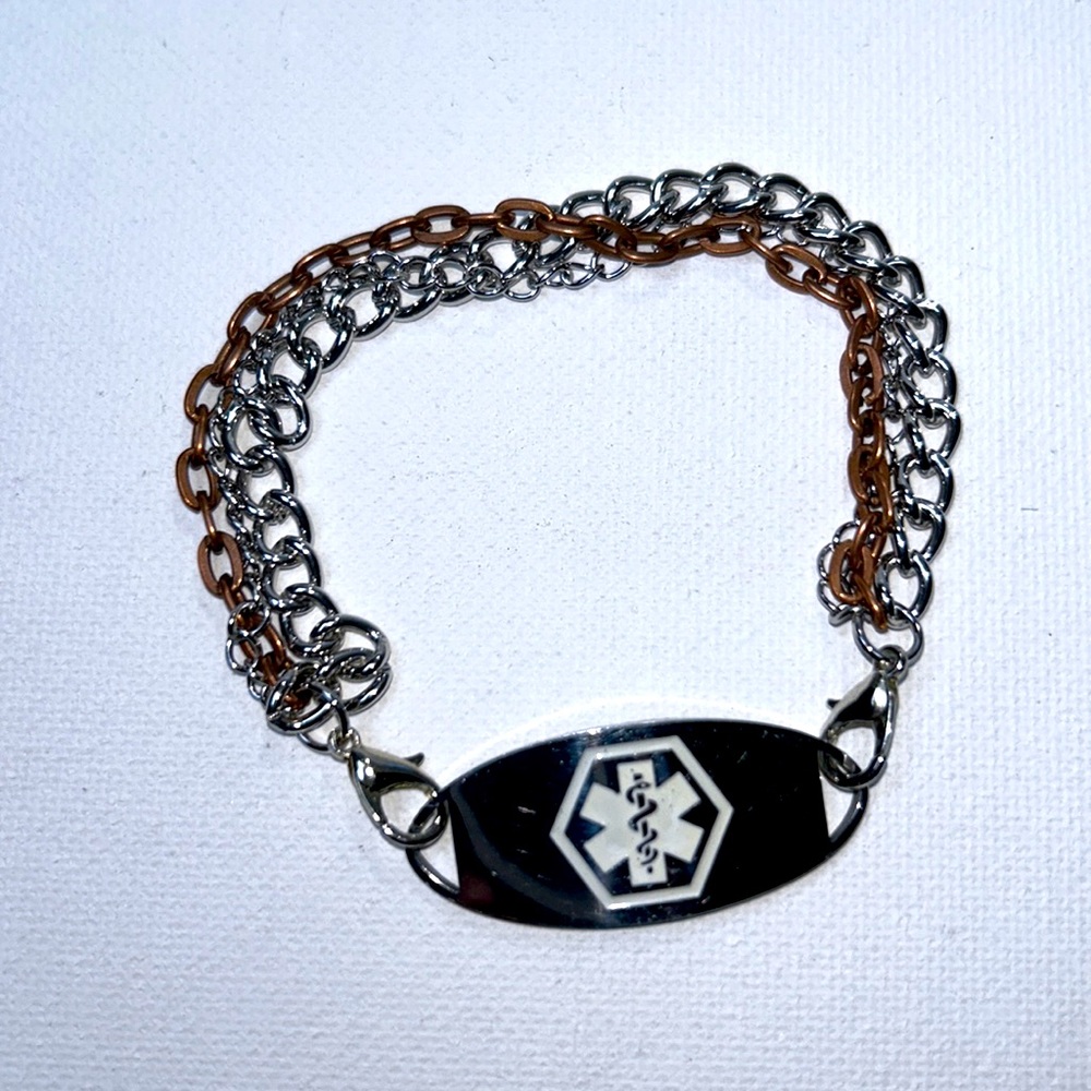 Artisan Handmade 3 Strand Copper/Stainless Steel Bracelet For Your Medical Alert